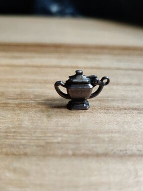 Tiny Antique Teapot Charm Pendant in Antique Silver (Rare Find)